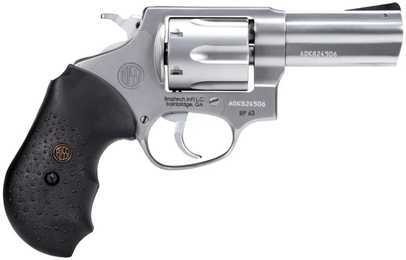 Rossi 2RP639 RP63 Small Frame 357 Mag 6 Shot, 3" Satin Stainless Steel Barrel, Cylinder & Frame, Black Textured Rubber Grip, Hammer Block Safety, Exposed Hammer