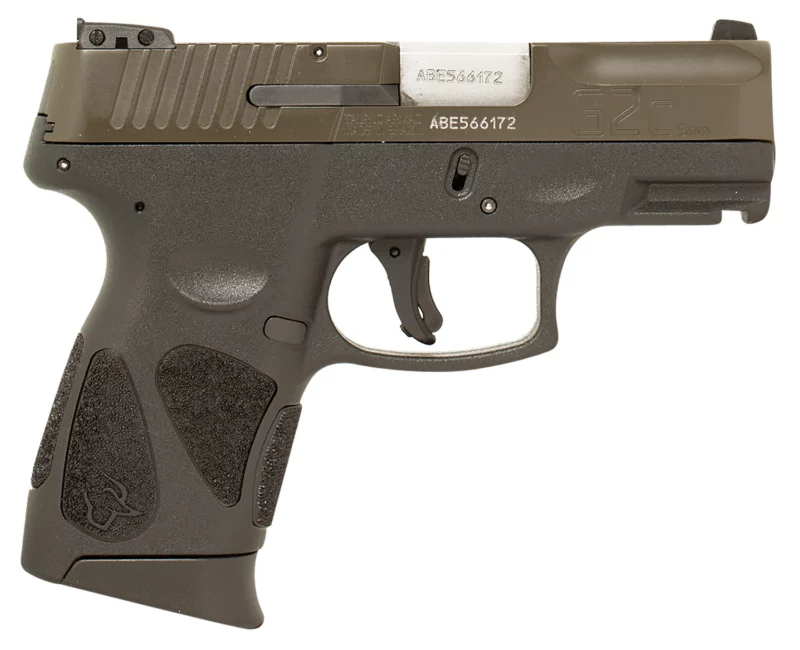 Taurus 1G2C93B12 G2C Compact Frame 9mm Luger 12+1 3.26" Matte Stainless Steel Barrel, Moss Green Cerakote Serrated Steel Slide, Black Polymer Frame w/Picatinny Rail & Polymer Grip, Right Hand
