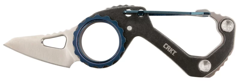 CRKT 9083 Compano 1.44" Folding Sheepsfoot Plain Satin 8Cr13MoV SS Blade/Black Stonewashed w/Blue Accents Stainless Steel Handle