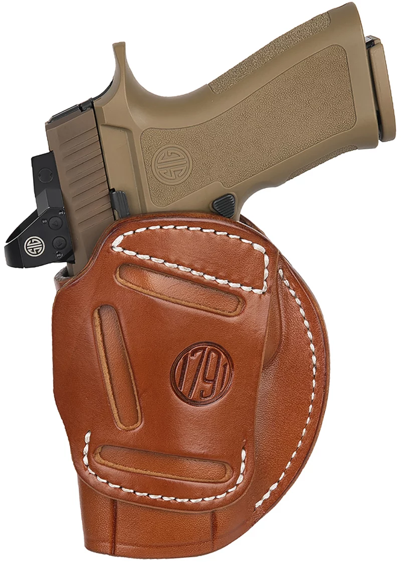 1791 Gunleather 4WH6CBRR 4-Way IWB/OWB Size 06 Classic Brown Leather Belt Clip Compatible w/ Glock 17/Ruger American Pistol Ambidextrous