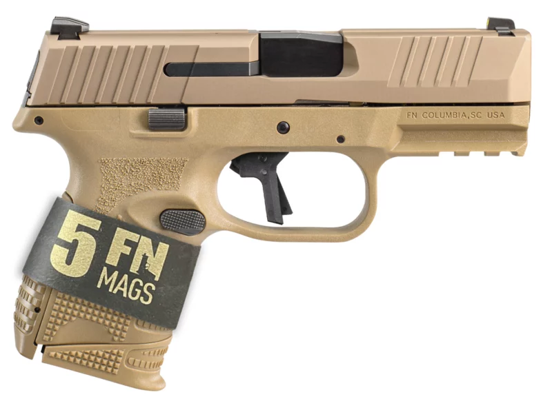 FN 66101643 509C Bundle 9mm Luger 24+1, 3.70" Black Recessed Crown Barrel, Flat Dark Earth PVD Serrated Steel Slide & Polymer Frame w/Picatinny Rail, Ambidextrous, 5 Magazines