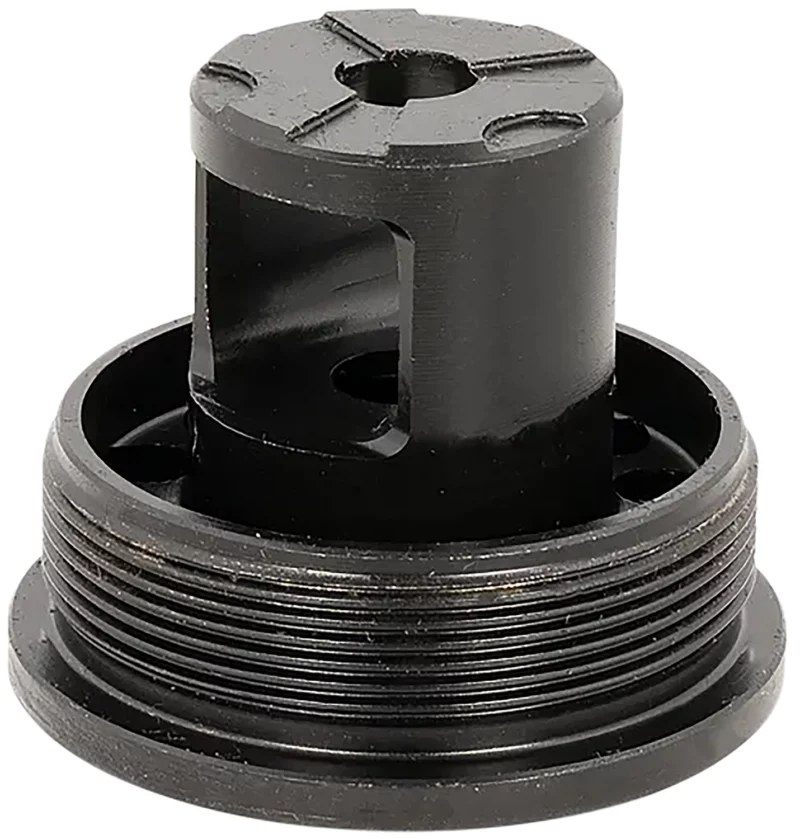 ADVANCED ARMAMENT COMPANY 65011 Flange Indexing Direct-Thread Adapter 5/8"-24 tpi, Muzzle Brake Design, 1-3/8"-24 tpi Socket