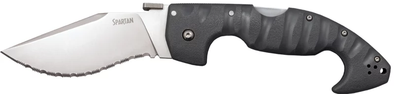 Cold Steel CS21SS Spartan 4.50" Folding Clip Point Serrated Satin Griv-Ex Blade/6" Black Contoured Griv-Ex Handle Includes Belt Clip