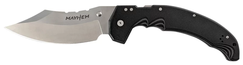 Cold Steel CSFL60DPLM Mayhem 6" Folding Clip Point Modified Cleaver Plain Satin AUS-10A SS Blade/7.20" Black Contoured G10 Handle Includes Pocket Clip