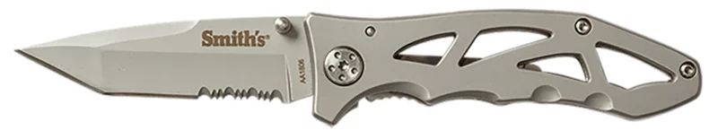 Smiths Products 51009 Caprella 2.95" Folding Drop Point Part Serrated Bead Blasted 400 SS Blade/Silver Skeletonized Stainless Steel Handle Includes Pocket Clip