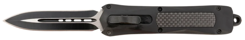 Steel River Knives A163BD Spartan 3.50" OTF Dagger Plain Black/Silver 440C SS Blade/ Black w/Carbon Fiber Inlay Aluminum Zinc Alloy Handle