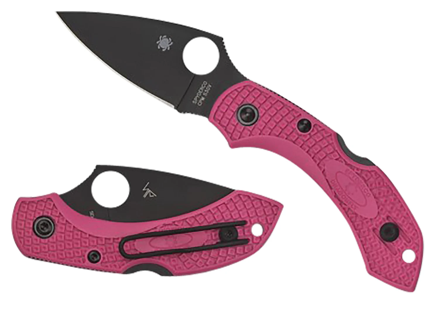 Spyderco C28FPPNS30VBK2 Dragonfly 2 2.30" Folding Plain Black TiCN CPM S30V SS Blade/Pink Textured w/Black Accents FRN Handle Includes Pocket Clip
