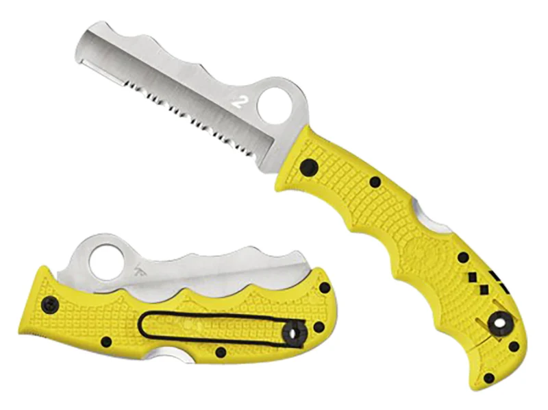 Spyderco C79PSYL Assist Salt Lightweight 3.68" Folding Part Serrated H2 Steel Blade/Yellow Bi-Directional Texturing FRN Handle Includes Glass Breaker/Pocket Clip