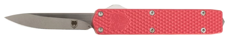 CobraTec Knives MNRDMGEN2DNS Mini Mamba Gen II 2.25" OTF Plain Stonewashed D2 Steel Blade, 3.38" Red Textured Anodized Aluminum Handle, Features Glass Breaker, Includes Pocket Clip