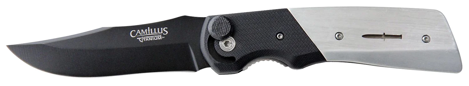 Camillus 19080 Cuda Bolt 3.75" Folding Drop Point Plain Black Carbonitride Titanium AUS-8A SS Blade, Black/Silver Aluminum/G10 Handle