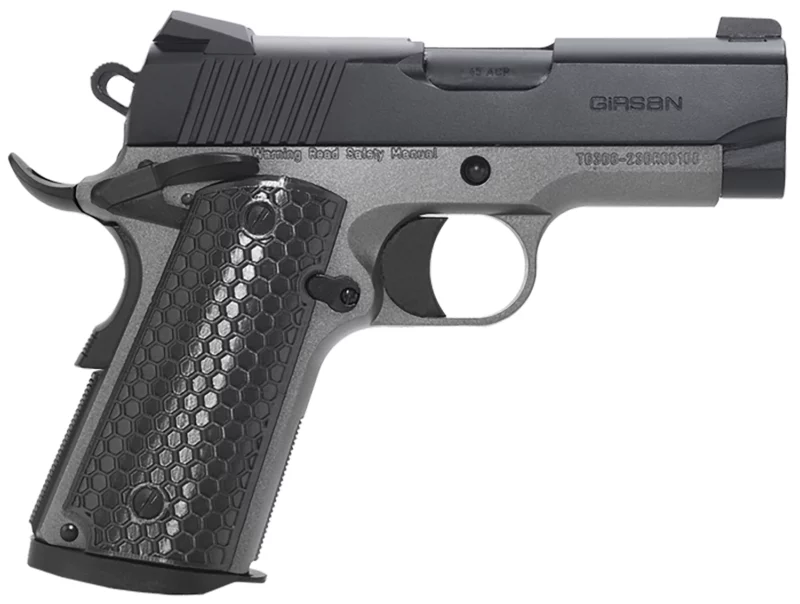 Girsan 392052 MC1911 SC Untouchable Sub-Compact Frame 45 ACP 6+1 3.40" Black Steel Barrel, Black Serrated Steel Slide, Stainless Frame w/Beavertail, Black Polymer Grip