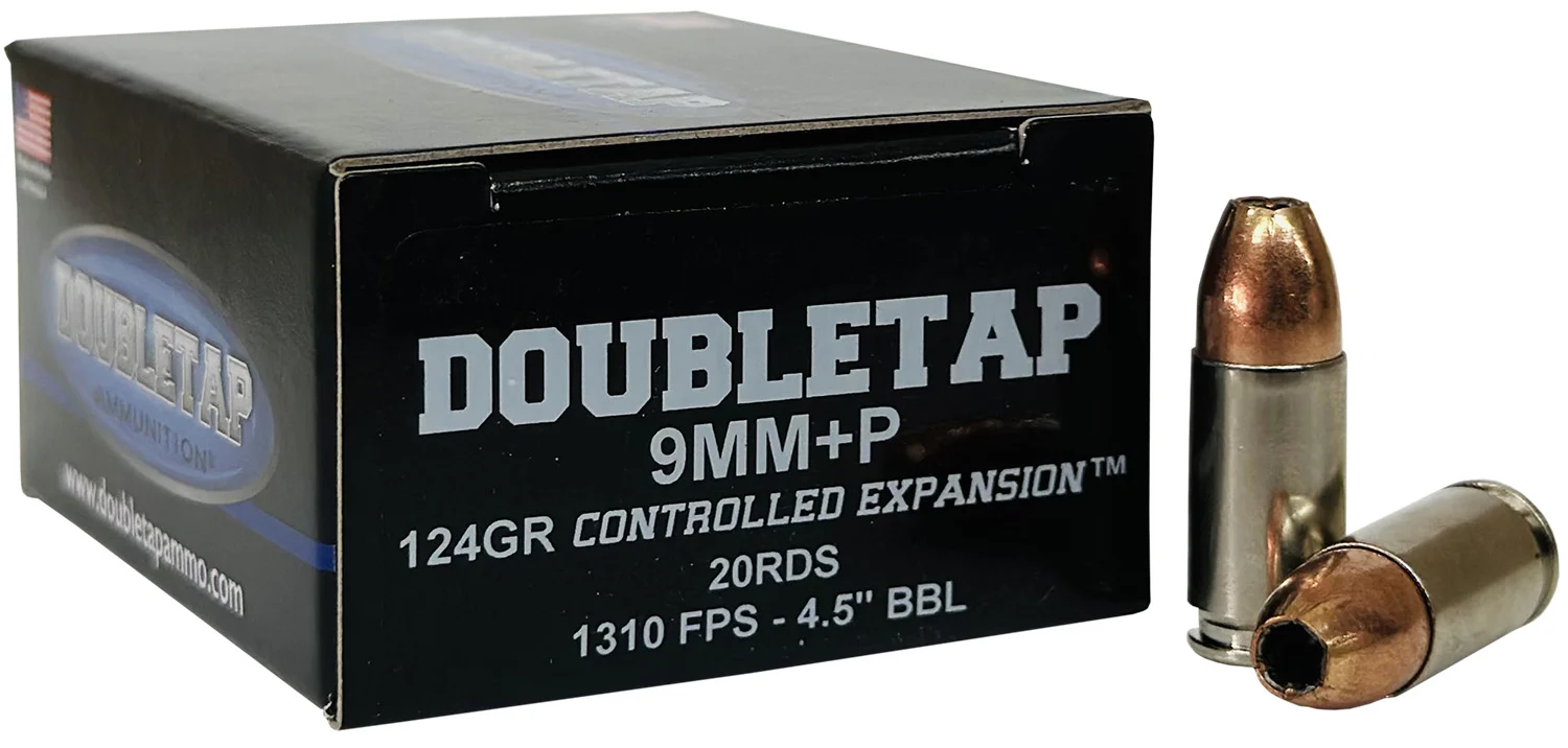 DoubleTap Ammunition 9MM124HP20 9mm+P 124gr Controlled Expansion JHP 20 Per Box/50 Case