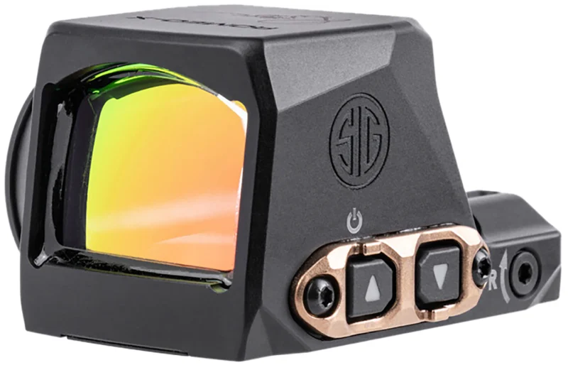 Sig Sauer Electro-Optics SORX1208 Romeo-X Black Anodized/Rose Gold 1x24mm 2 MOA Red Dot/32 MOA Circle Reticle, Fits Sig P365 Features MAGNETAC