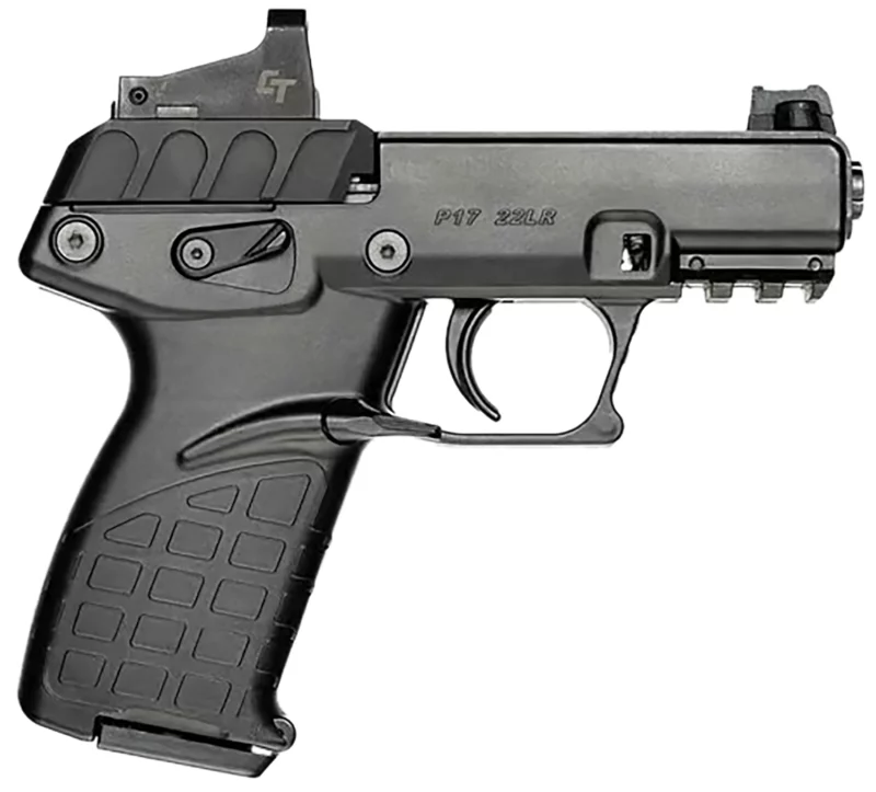 Kel-Tec P17BBLKRD P17 Compact Frame 22 LR 16+1 3.80" Black Steel Threaded Barrel, Black Serrated Slide, Black Polymer Frame w/Picatinny Rail, Crimson Trace Red Dot & Holster