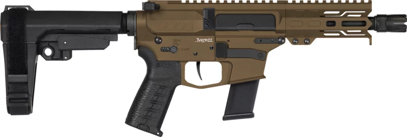 CMMG 45AB70FMB Banshee MKG 45 ACP 13+1 5" Black Nitride Medium Taper Threaded Barrel, EML 4" M-LOK Handguards, Midnight Bronze Cerakote Aluminum Picatinny Rail Receiver, CMMG Zeroed Grips