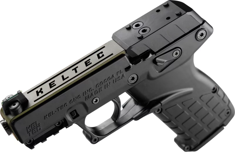Kel-Tec P17BBLKORGRNS P17 Sports South Exclusive 22 LR 16+1 3.80" Black Threaded Barrel, Exclusive OD Green Optic Ready/Serrated Slide, Black Polymer Frame w/Picatinny Rail, Black Polymer Grip