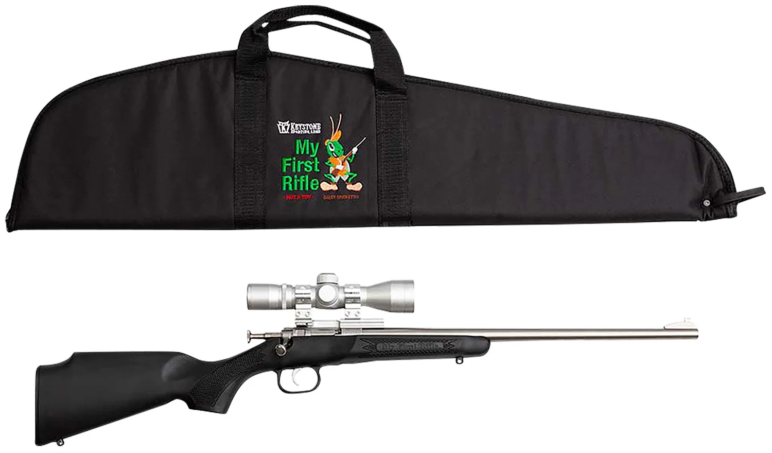 Crickett KSA2245BSC My First Rifle Package 22 S/L/LR Single Shot 16.10" Stainless Steel Barrel & Receiver, Black Synthetic Fixed Stock, 4x32 Scope
