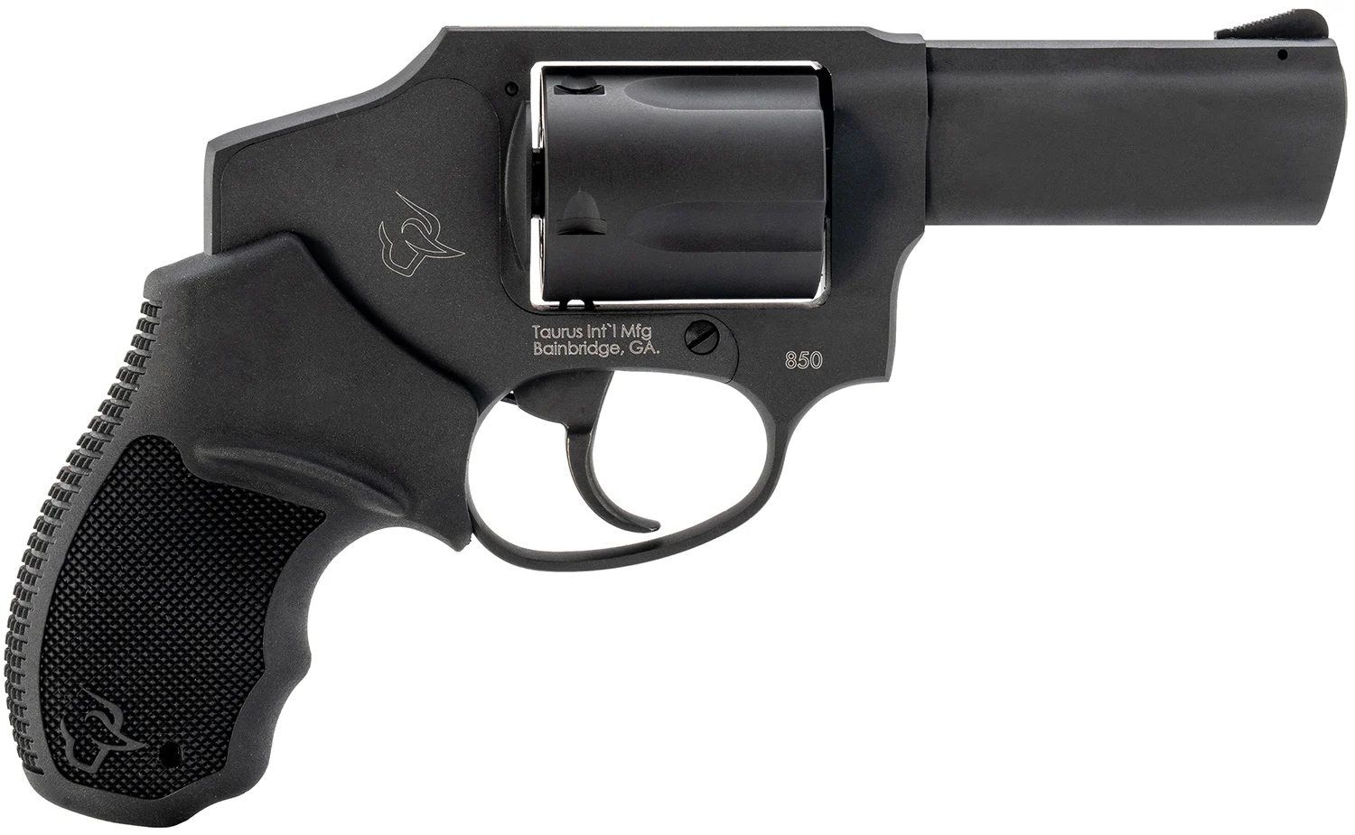 Taurus 2-850131 850 Small 38 Special 5 Shot 3" Matte Black Alloy Steel Barrel, Cylinder & Frame, Black Rubber Grip, Transfer Bar Safety, Concealed Hammer