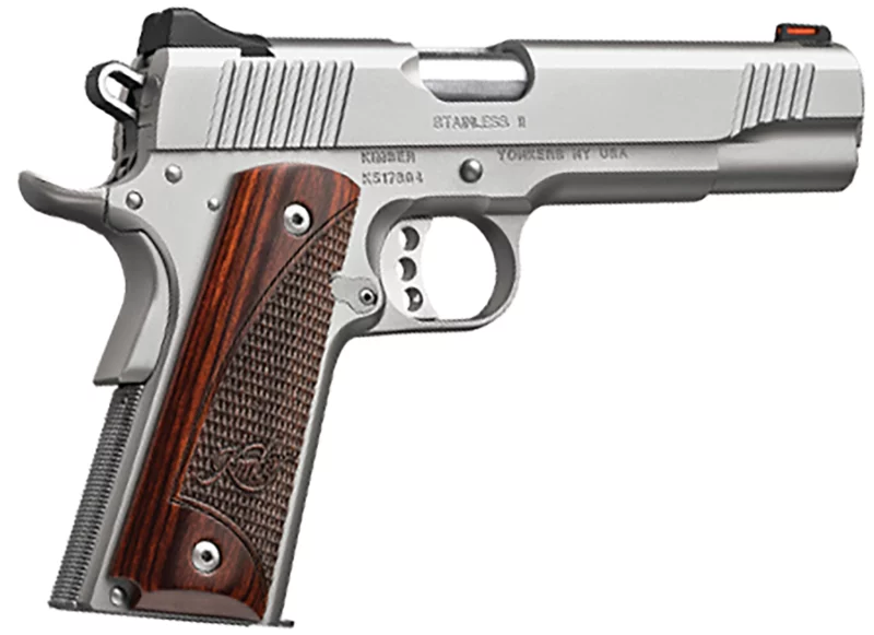 Kimber Mfg.,inc 3200385 Stainless II 10mm 8+1 5" Satin Silver Front Serrations Stainless Steel Slide Rosewood with Kimber logo Grip