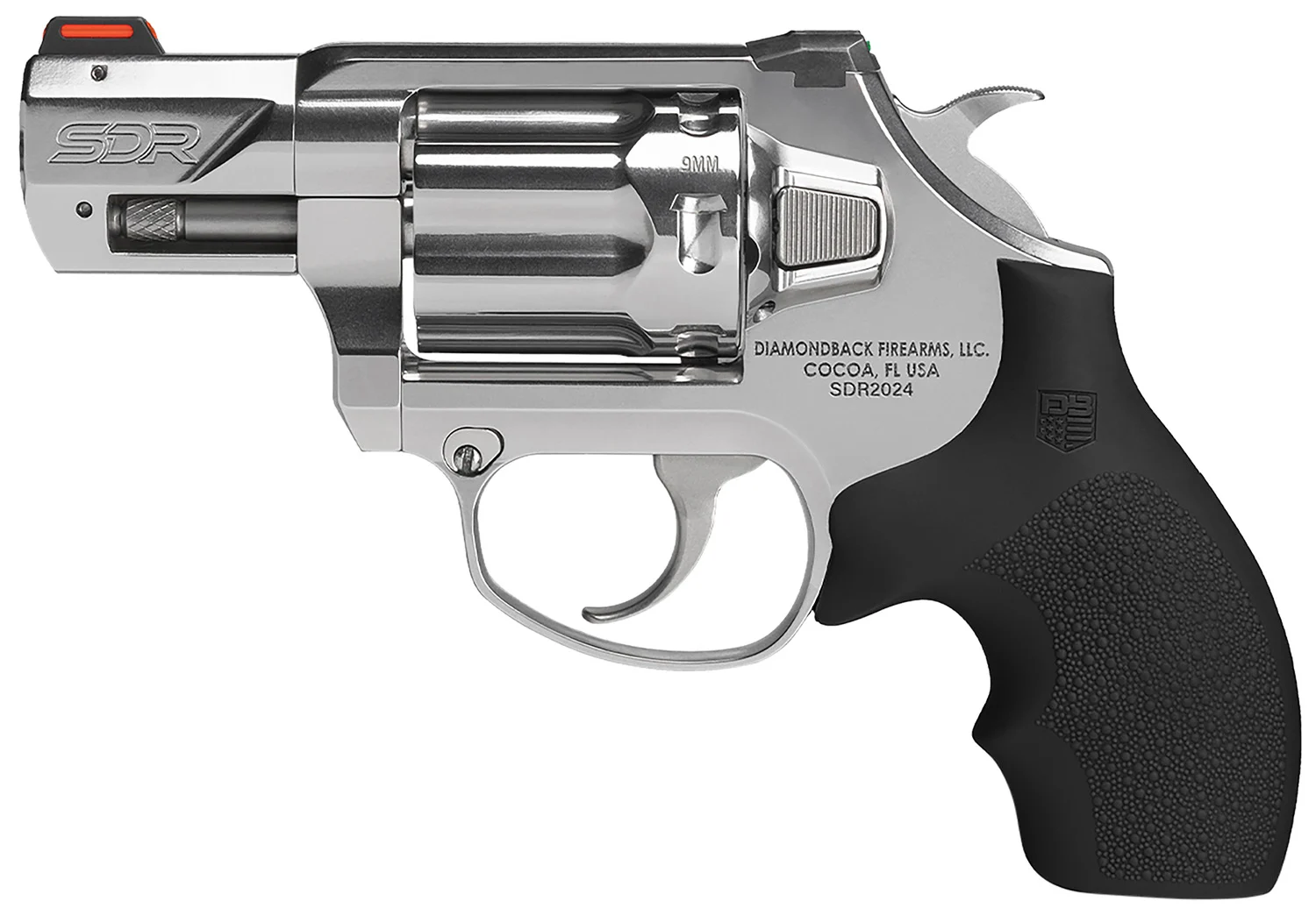 Diamondback DB0700P701 SDR 9mm Luger 6 Shot 3" Polished Stainless Steel Barrel, Cylinder & Frame, Black Hogue Rubber Grip, Exposed Hammer