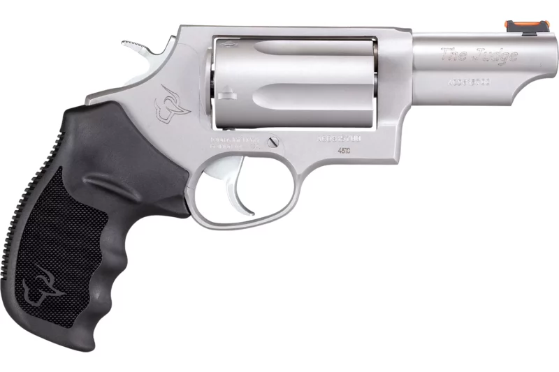 Taurus 2441039T Judge Compact Frame 45 Colt (LC)/410 Bore 5rd 3" Matte Stainless Stainless Steel Barrel, Cylinder & Frame, Black Finger Groove Grip, Exposed Hammer