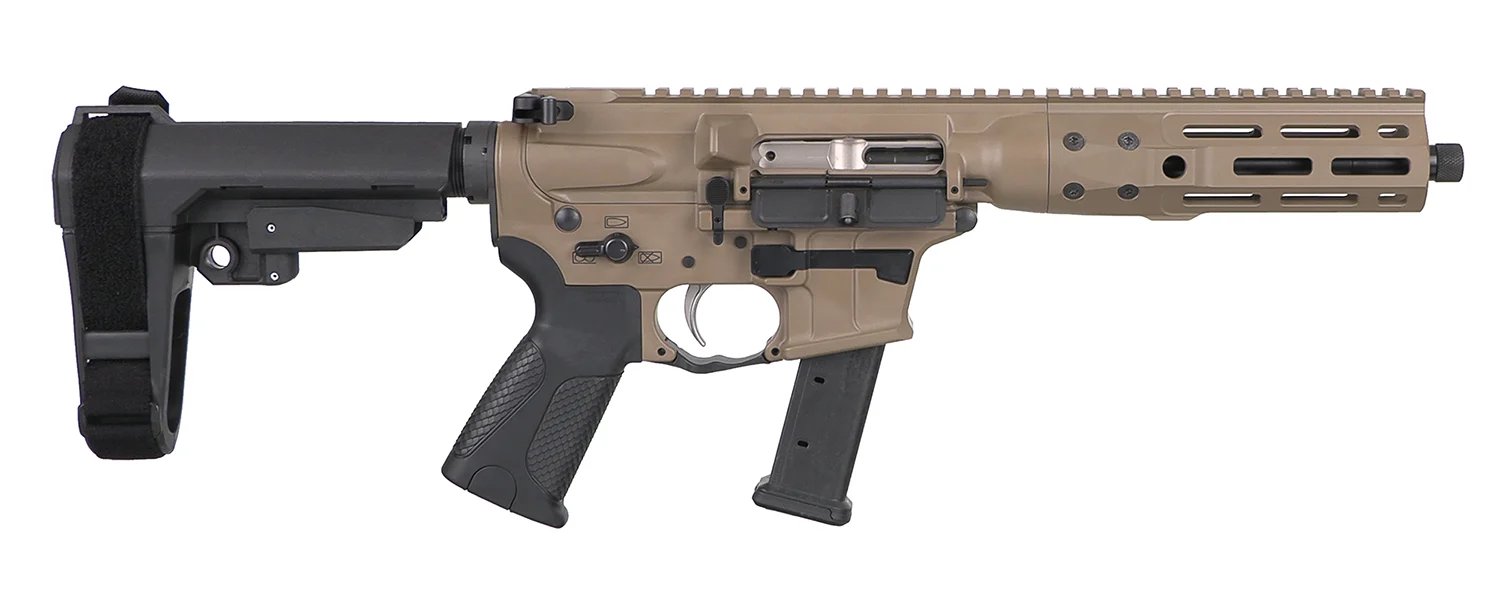 LWRC ICP9CK8SBA3 IC-9 9mm Luger 8.50" 33+1 Black Nitride Threaded Barrel, Flat Dark Earth Anodized Aluminum Picatinny Rail Receiver, SB Tactical SBA3 Brace, LWRC Ultra Combat Grip, Ambidextrous