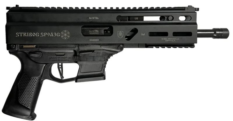 Grand Power 8588005808545 SP9A3G Stribog 9mm Luger 30+1 8" Black Threaded Barrel, M-LOK Handguard, Black Aluminum Picatinny Rail Receiver, Black Polymer Grip, Thread Protector