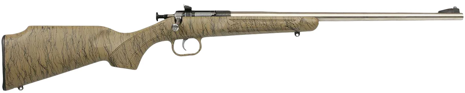 Crickett KSA2443 Gen2 Youth 22 LR 1rd 16.13" Stainless Single Shot Barrel, Stainless Steel Receiver, Tan w/Black Webbing Fixed Synthetic Stock