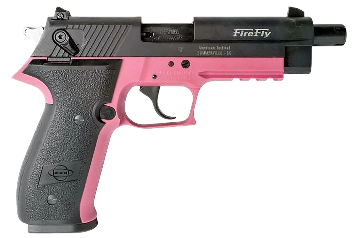 GSG GERG2213TFFPA FireFly 22 WMR 13+1 4.90" Black Threaded Barrel, Aluminum Serrated Slide, Pink Aluminum Frame w/Picatinny Rail, Textured Grip