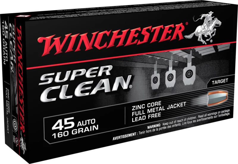 Winchester Ammo W45LF Super Clean 45ACP 160gr Lead Free Full Metal Jacket 50 Per Box/10 Case