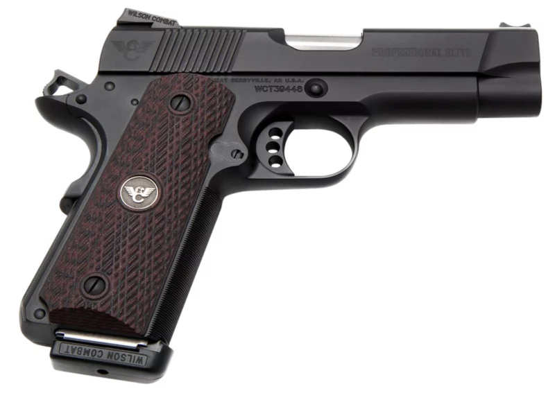 Wilson Combat PROEPR45 1911 Professional Elite 45 ACP 8+1 4" Barrel, Black Carbon Steel Frame w/Beavertail, Serrated Slide, Black Cherry G10 Grip, Manual Safety