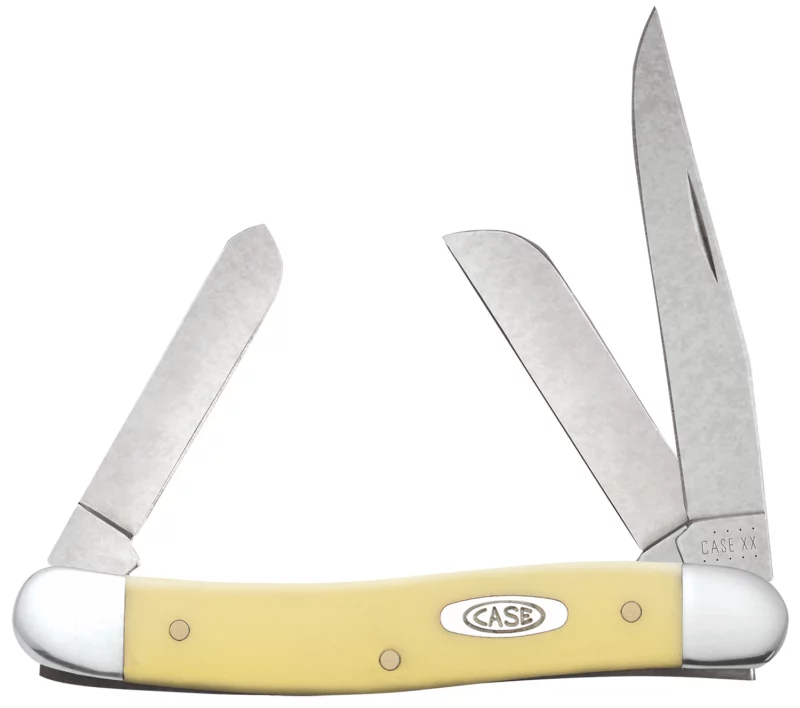 Case 00035 Stockman Medium 2.57"/1.88"/1.71" Folding Clip/Sheepsfoot/Spey Plain Tumble Polish Chrome Vanadium Steel Blade/Yellow Synthetic Handle