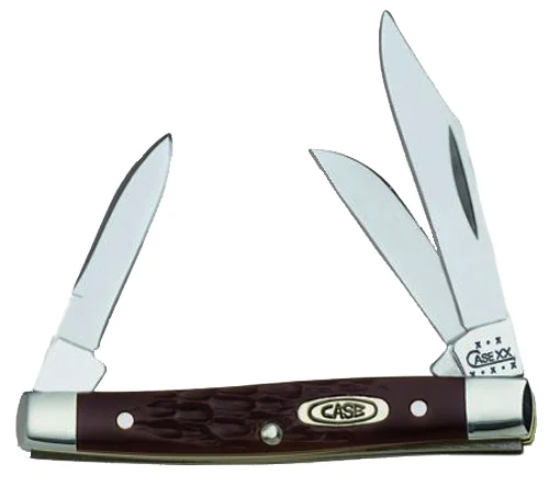 Case 00081 Stockman Small 2"/1.5"/1.49" Folding Clip/Sheepfoot/Pen Plain As-Ground Stainless Steel Blade/ Brown Jigged Synthetic Handle