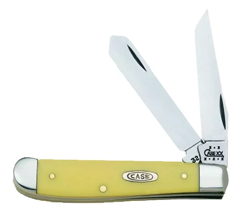 Case 00029 Trapper Mini 2.70"/2.75" Folding Clip Point/Spey Plain Tumble Polish Chrome Vanadium Steel Blade/Smooth Yellow Synthetic Handle