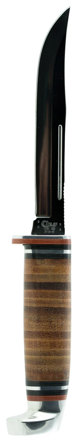 Case 381 Utility Hunter 5" Fixed Clip Point Plain Mirror Polished Tru-Sharp SS Blade/4.50" Grooved Leather Handle Includes Sheath