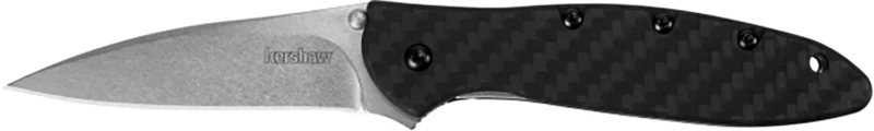 Kershaw 1660CF Leek 3" Folding Drop Point Plain Stonewashed CPM 154 SS Blade Black Carbon Fiber Handle Includes Pocket Clip