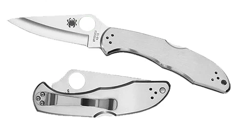 Spyderco C11P Delica 4 2.95" Folding Drop Point Plain VG-10 SS Blade/ Stainless Steel Handle Includes Pocket Clip