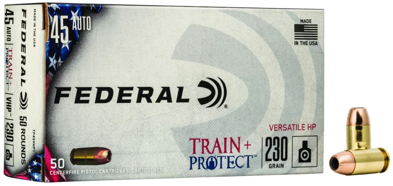 Federal TP45VHP1 Train + Protect 45ACP 230gr Versatile Hollow Point 50 Per Box/10 Case