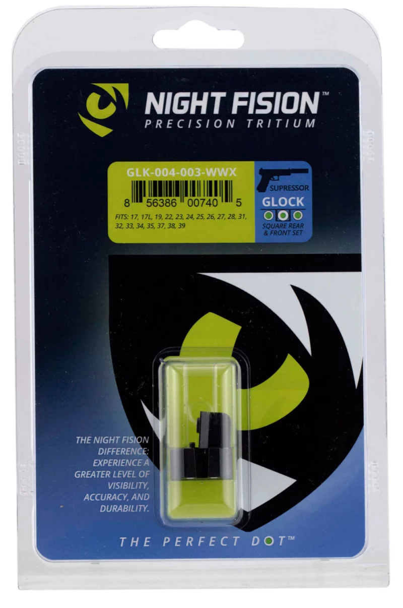 Night Fision GLK004003WGW Suppressor Height Sights For Glock Green Tritium White Outline Front Sight-Green Tritium White Outline Rear Sight Glock 17/17L/19