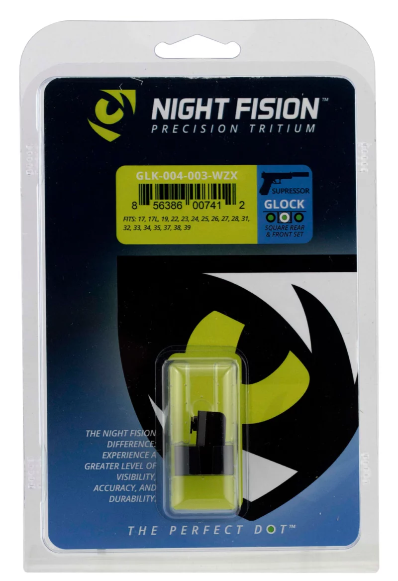 Night Fision GLK004003WGZ Suppressor Height Sights For Glock Green Tritium White Outline Front Sight-Green Tritium Black Outline Rear Sight Glock 17/17L/19