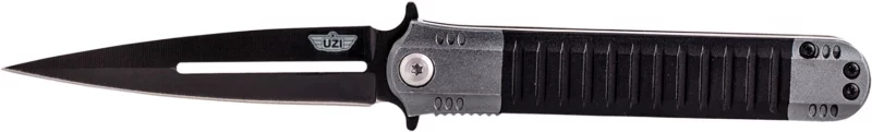 Uzi Accessories UZKFDR009 Covert 3.50" Folding Spear Point Plain Black Stainless Steel Blade Black/Gray Aluminum Handle Includes Metal Clip