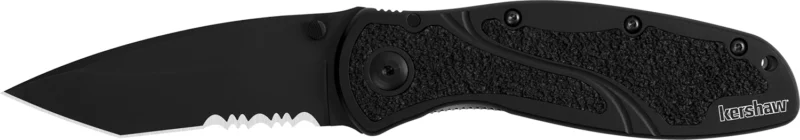 Kershaw 1670TBLKST Blur 3.40" Folding Tanto Part Serrated Black DLC 14C28N Steel Blade Black Anodized Aluminum Handle Includes Pocket Clip