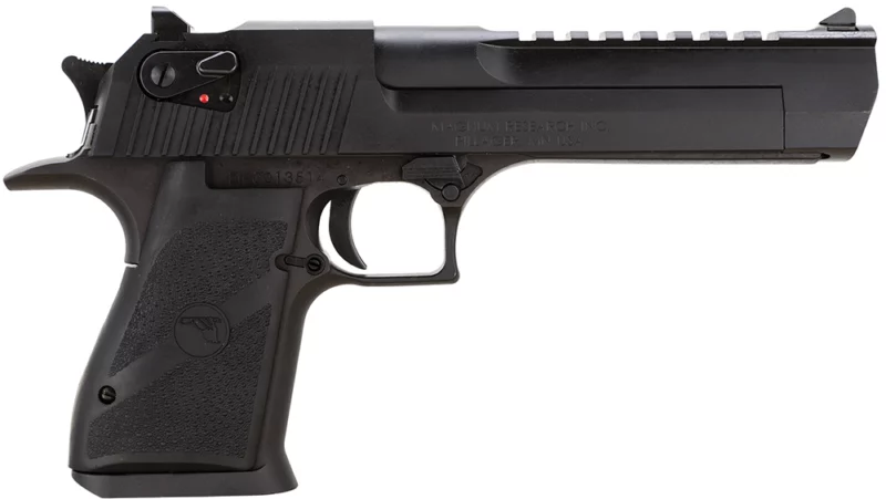 Magnum Research DE357 Desert Eagle Mark XIX 357 Mag Caliber with 6" Picatinny Rail Barrel, 9+1 Capacity, Overall Black Finish Carbon Steel, Beavertail Frame, Serrated Slide & Rubber Grip