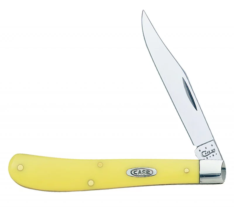 Case 031 S Trapper Slimline 3.25" Folding Clip Point Plain Tumble Polish Chrome Vanadium Steel Blade Yellow Synthetic Handle