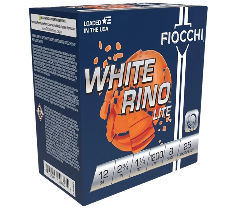 Fiocchi 12WRNL8 Exacta Target White Rino Lite 12Gauge 2.75" 1 1/8oz 8Shot 25 Per Box/10 Case