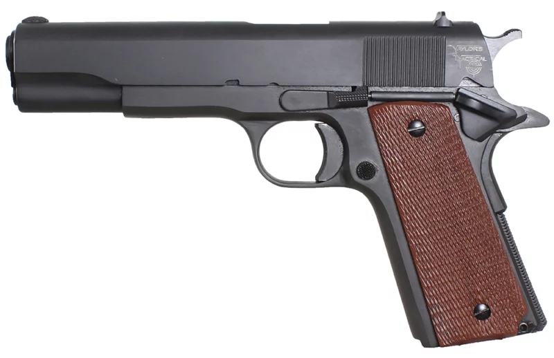 Taylors & Company 230006 1911 Traditional 45 ACP Caliber with 5" Barrel, 7+1 Capacity, Overall Black Parkerized Finish Steel, Beavertail Frame, Serrated Slide & Checkered Walnut Grip