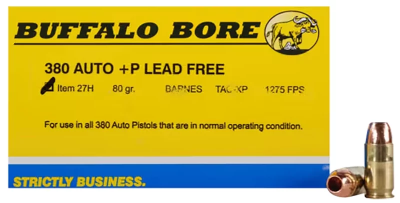 Buffalo Bore Ammunition 27H20 Buffalo-Barnes Strictly Business 380ACP +P 80gr Barnes TAC-XP Lead Free 20 Per Box/12 Case