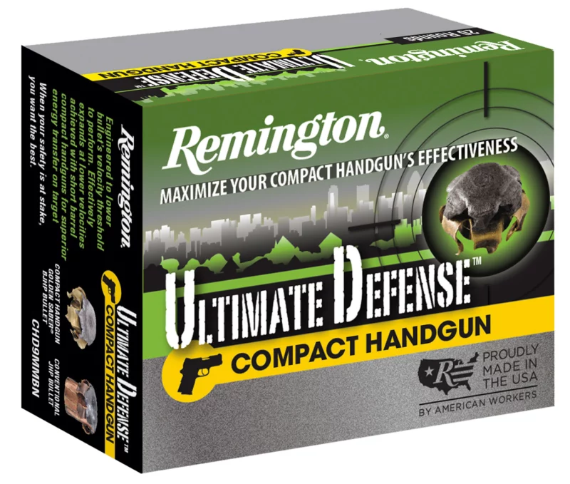 Remington Ammunition 28967 Ultimate Defense Compact Handgun 45ACP 230gr Brass Jacketed Hollow Point 20 Per Box/25 Case