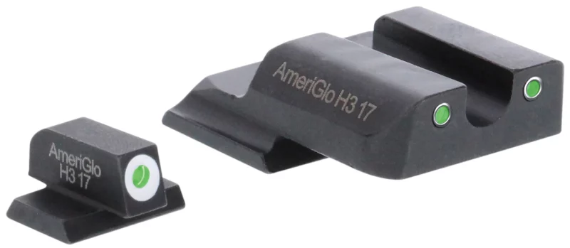 AmeriGlo SW145 Classic Tritium Set for Smith & Wesson M&P Shield Green Tritium White Outline Front Sight-Green Tritium White Outline Rear Sight