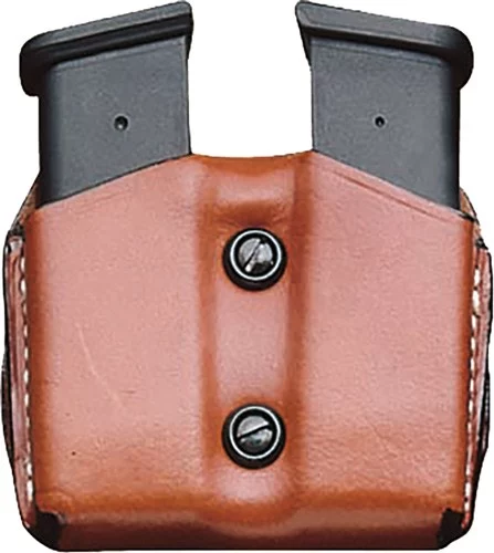 DESANTIS DOUBLE MAG POUCH OWB - LEATHER SINGLE STACK 9/40 TAN